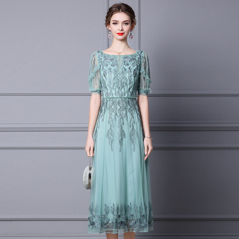 Embroidered Beaded Long Dress Dress
