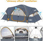 Camping Tent 10-Person-Family Tents, Parties, Music Festival Tent, Big, Easy Up, 5 Large Mesh Windows, Double Layer, 2 Room, Waterproof, Weather Resistant, 18ft x 9ft x78in