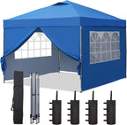 10x10 Pop Up Canopy Tent, Outdoor Canopy Tent, Patio Tent,Commercial Instant Gazebos,4 Sidewalls, Portable Shelter Canopies, with 4 sandbags, Blue.