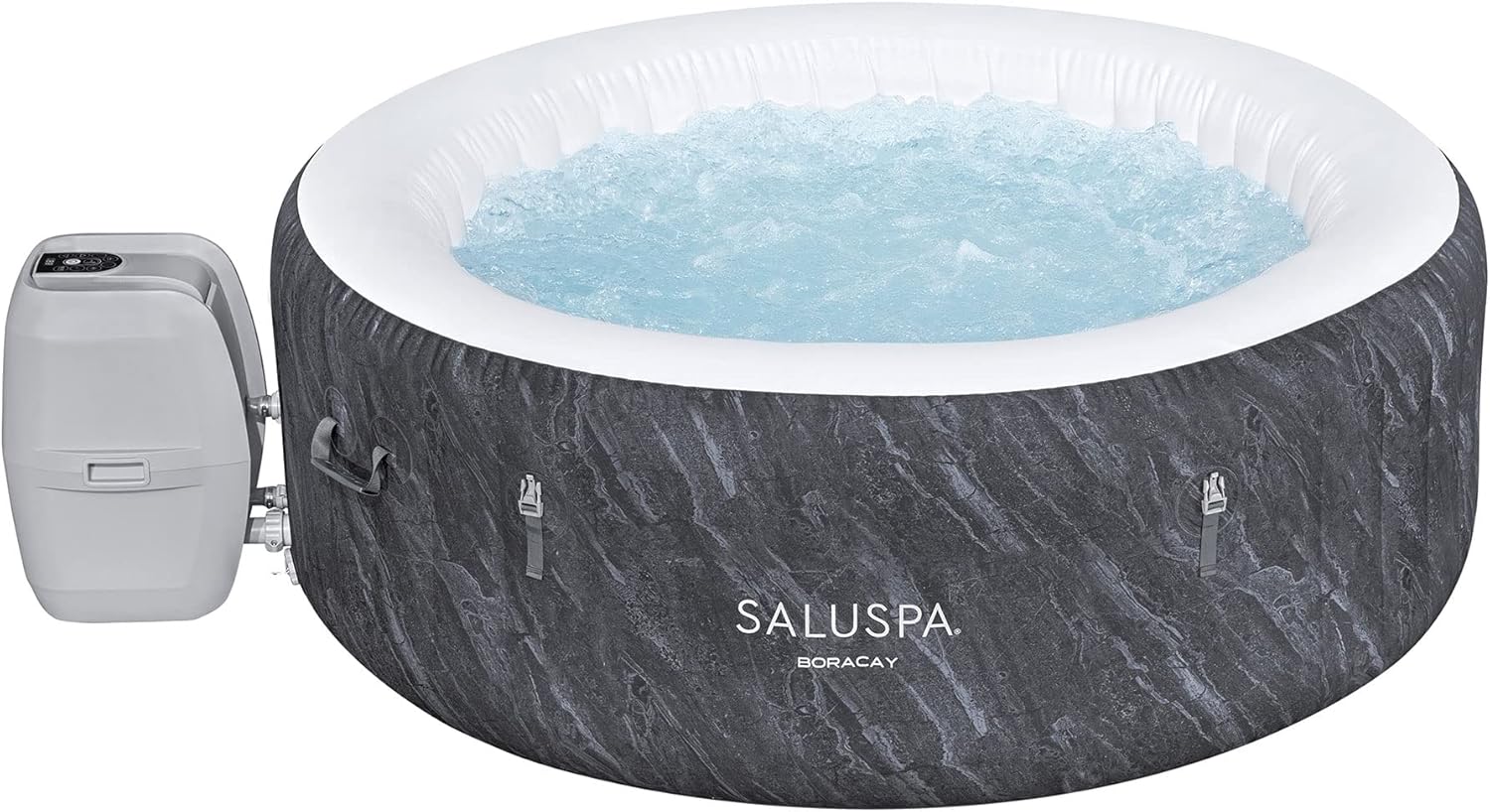 Large Round 2 to 4 Person Inflatable Hot Tub Portable Outdoor Spa with 120 AirJets and EnergySense Cover, Grey