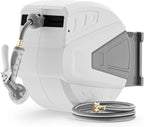 Retractable Garden Hose Reel,1/2 in x 100 ft Wall Mounted Hose Reel, with 9- Function Sprayer Nozzle, Any Length Lock/Slow Return System/Wall Mounted/180掳Swivel Bracket (Grey)