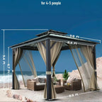 10’x10′ Hardtop Gazebo with double metal roof, aluminum frame, net, and curtain. All-weather, ideal for patio, deck, garden, backyard. Khaki.