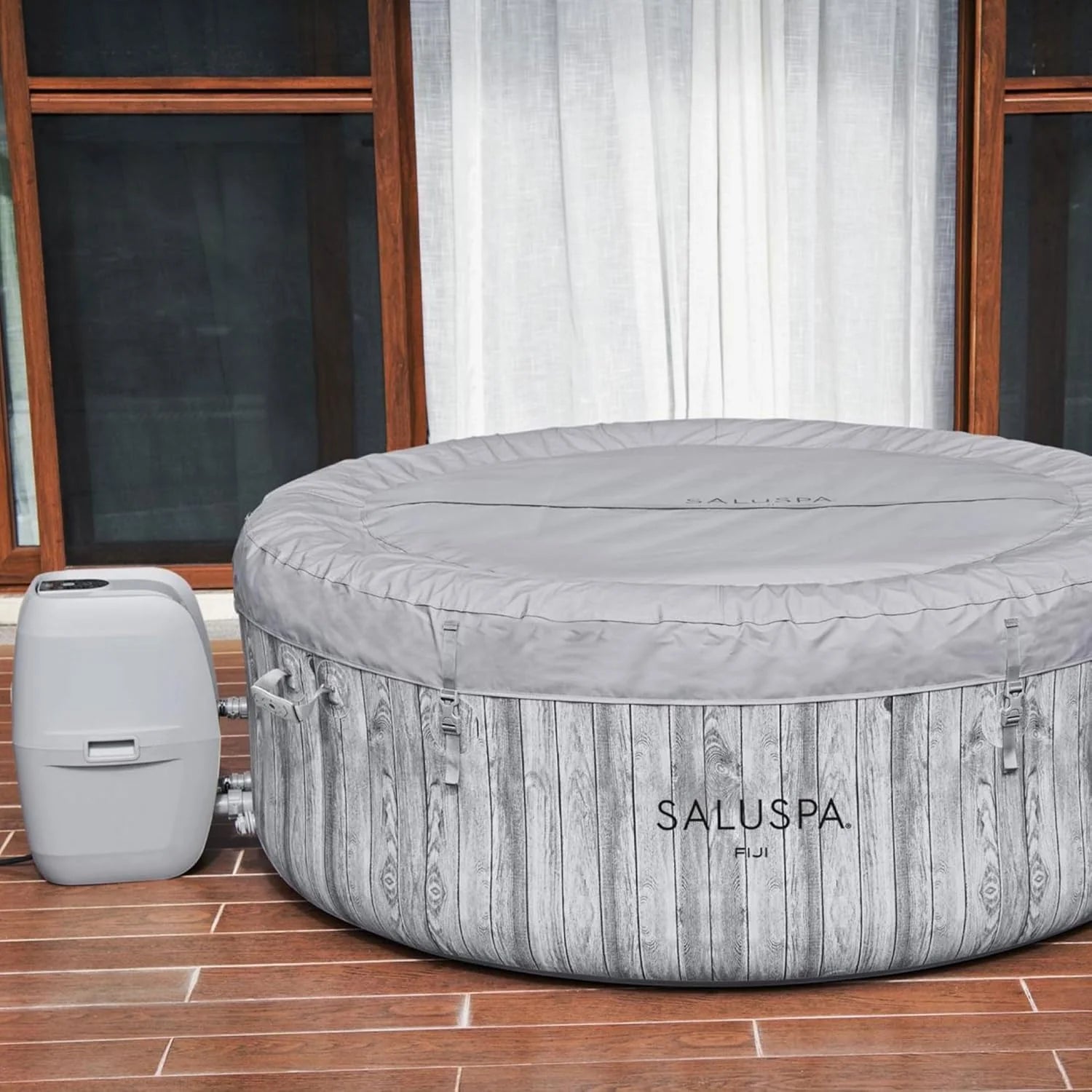 Large Round 2 to 4 Person Inflatable Hot Tub Portable Outdoor Spa with 120 AirJets and EnergySense Cover, Grey