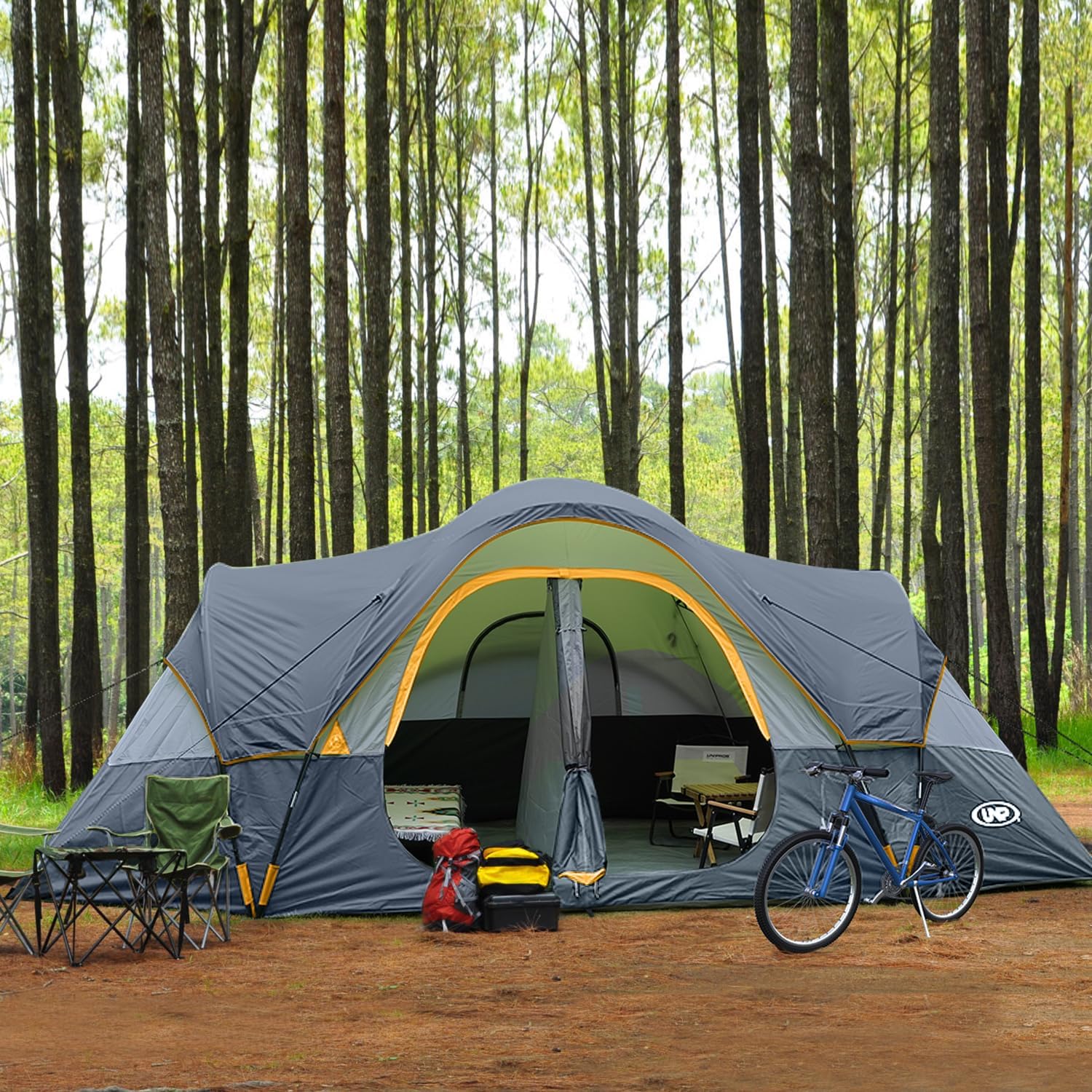 Camping Tent 10-Person-Family Tents, Parties, Music Festival Tent, Big, Easy Up, 5 Large Mesh Windows, Double Layer, 2 Room, Waterproof, Weather Resistant, 18ft x 9ft x78in