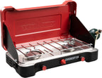High Output Two-Burner Camp Stove - Lid Doubles as Windscreen - Portable Cooking Stove - For Outdoor Cooking - 20,000 BTU Burners - 215 Sq In Cooking Area