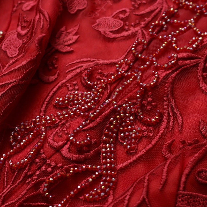 Embroidered Beaded Long Dress Dress
