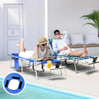 3-in-1 Outdoor Sun Tanning Lounge Chair with Face Hole – 5-Position Recliner, Folding Side Table & Removable Pillow, 330lbs Capacity, Blue