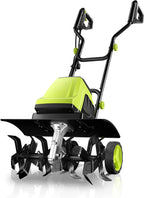Electric Tiller, 15-Amp 18-Inch Width 9-Inch Depth Corded Tiller Cultivator 24 Durable Steel Tines Gardening Tiller with Adjustable Wheels Foldable Handle for Easy Soil Cultivation