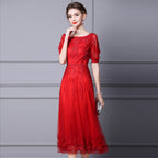 Embroidered Beaded Long Dress Dress
