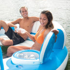 145 x 125 x 20 Inch Inflatable Lake and Pool Relaxation Island Lounger Seat for up to 7 Adults, Blue and White.