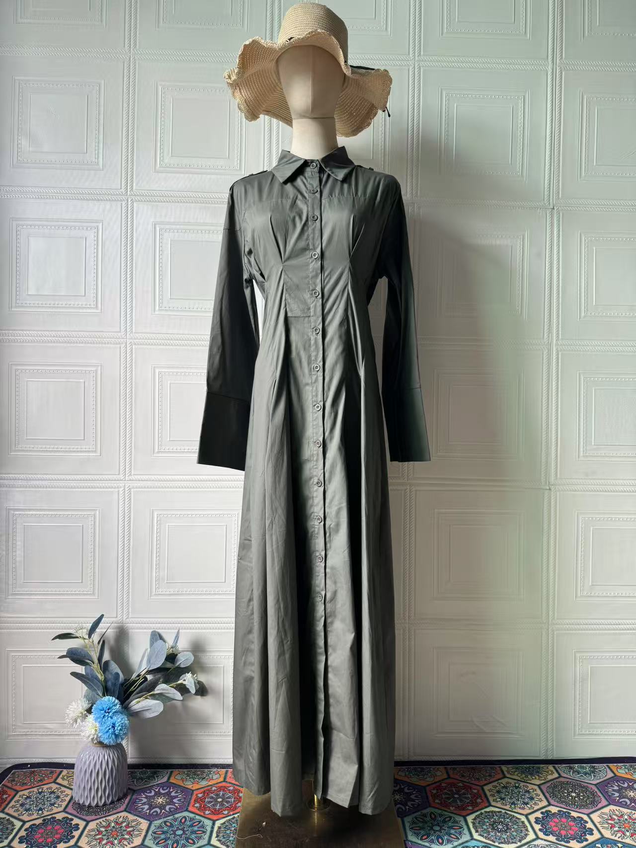 Retro Elegant Long-Sleeve Shirt Dress Long Dress