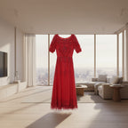 Red lace dress on a white background