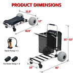 Foldable Beach Cart with Adjustable Handle and 12" Balloon Wheels, Heavy Duty Aluminum 220LBS Capacity