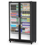 Commercial Refrigerator, Glass Door with LED Lighting – Upright Beverage Display Cooler for Home, Store, Gym, or Office, Featuring Double Swing Doors and 39 cu.ft