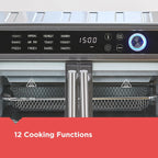 Air Fryer Toaster Oven Combo, 12 in 1 Countertop Convection Oven Cooks Food Fast, Fits a Whole Pizza or 6 Toast Slices, French Doors with Stainless Steel Finish.