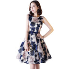 Woman wearing a floral dress with a white background