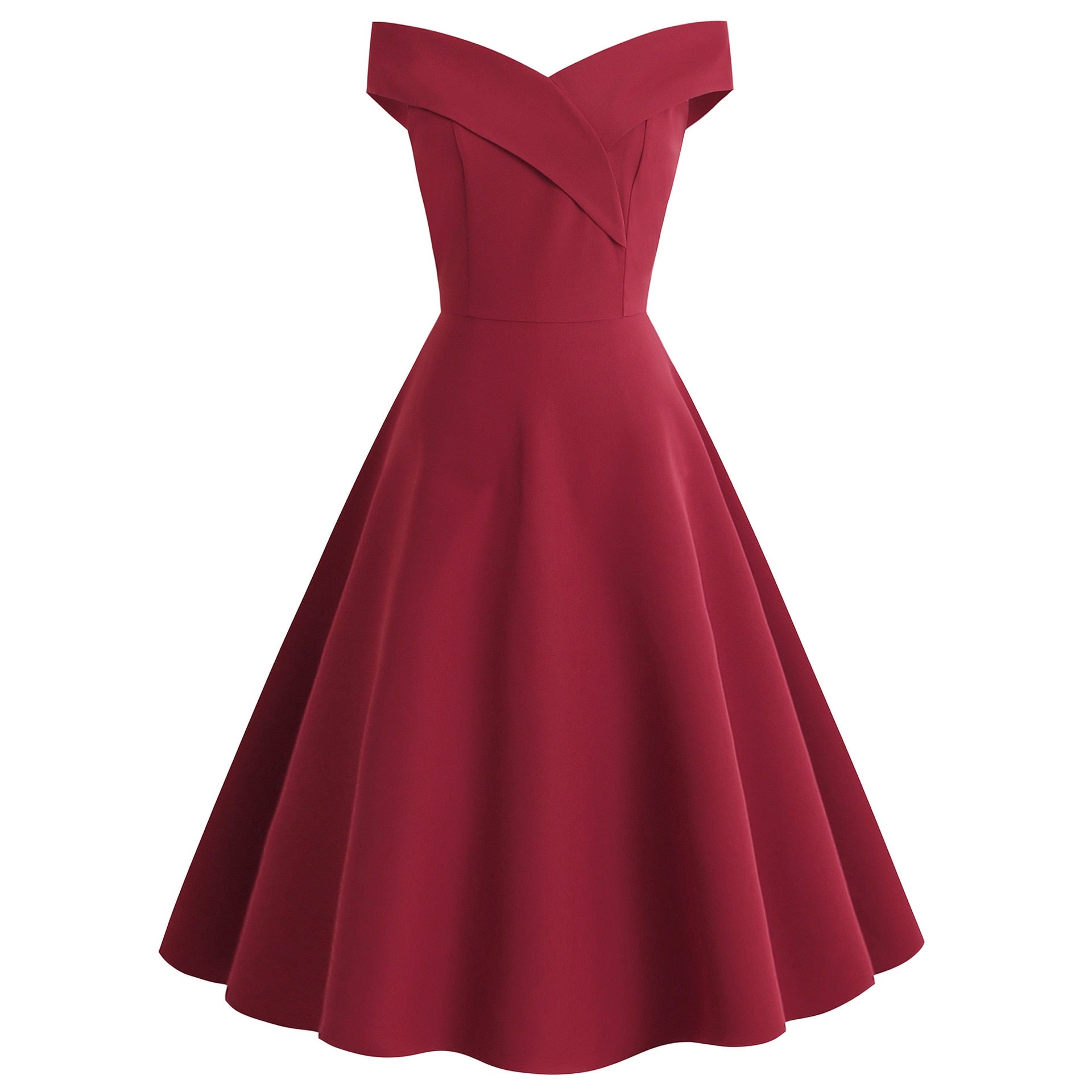 Red off-shoulder dress on a white background