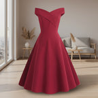 Red off-shoulder dress on a white background